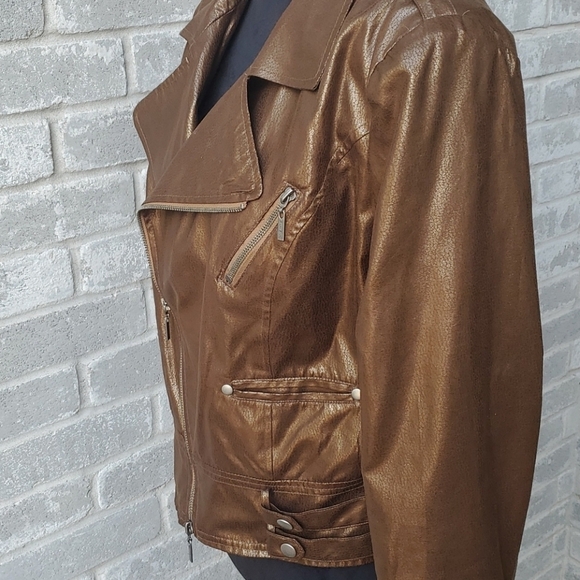 Bisou Bisou Jacket Size XL Coper Brown Biker Bomber Moto - Picture 8 of 14